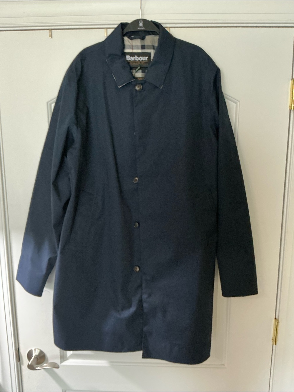 Size XLarge - Barbour Rokig Navy Blue Waterproof Mac Car Coat Jacket